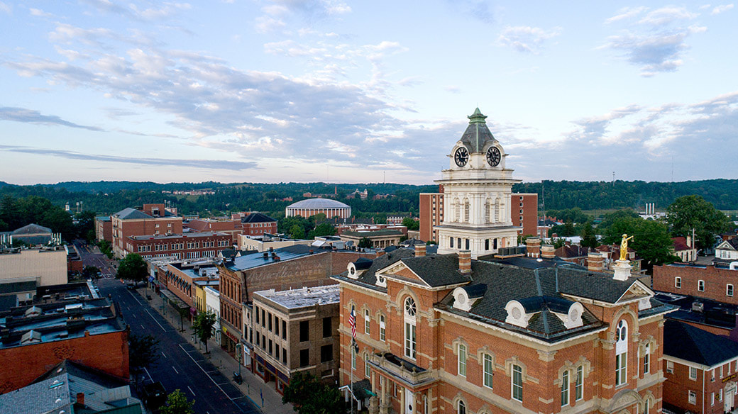 photo of Athens, Ohio skyline with Court House and Convo in view